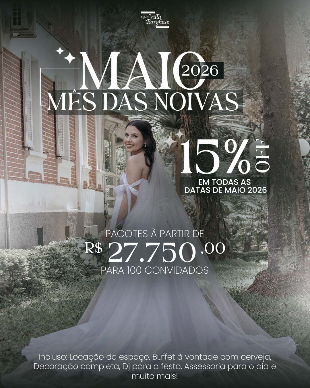 Especial Mês das Noivas: 15% OFF em todas as datas em Maio de 2026!