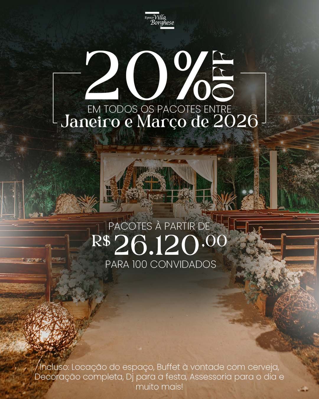 Datas em 2026 com até 20% OFF + 50% do valor para depois do evento!